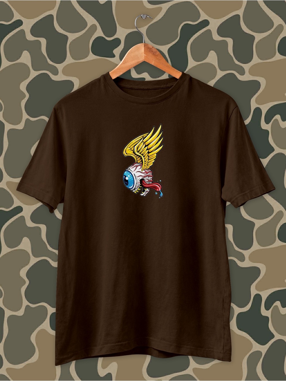 Winged Eyeball shirt, Tattoo Surreal Men's Brown Graphic Tee with Winged Eyeball